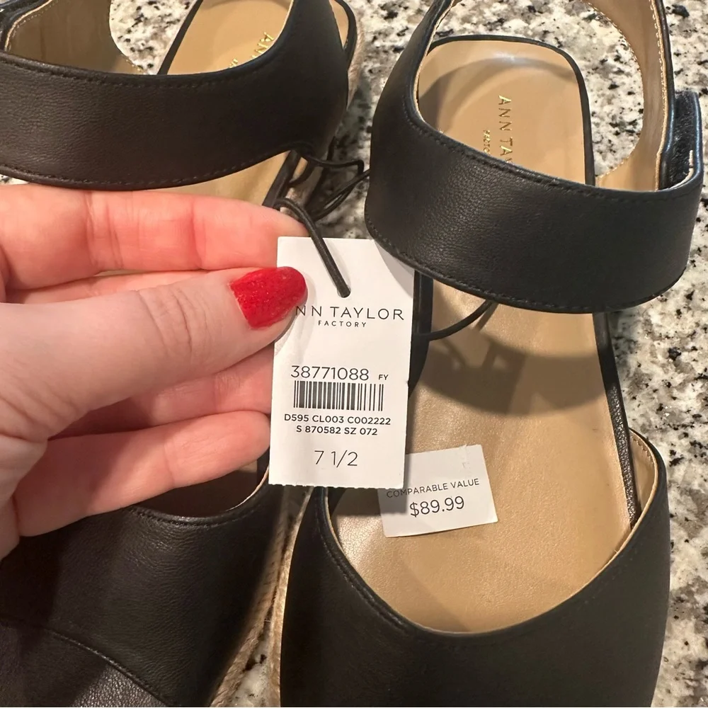 Ann Taylor Factory Black Espadrille Small Platform Sandals NWT